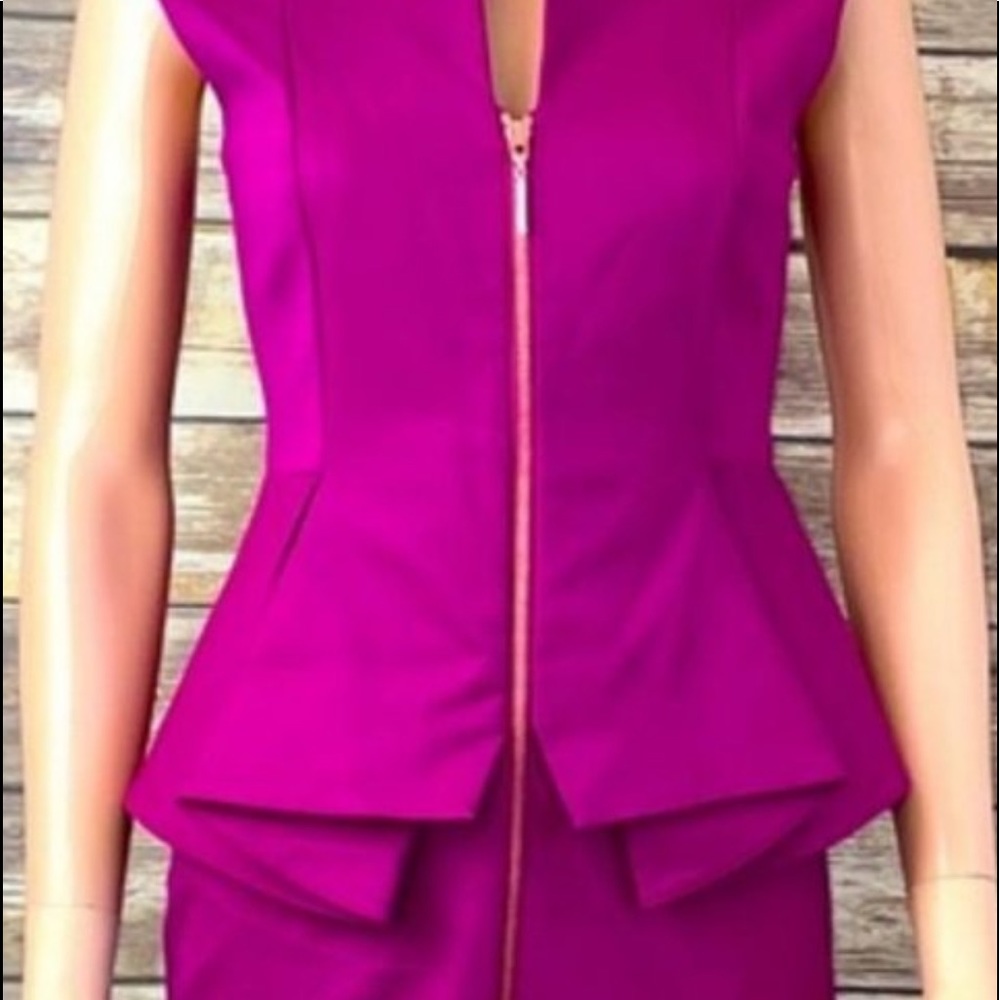 Ted Baker London Fuchsia Pink Orchid Front Zipper Peplum Dress 4 US 10